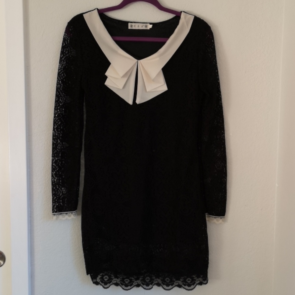 Black Lace White Collar Dress [M]